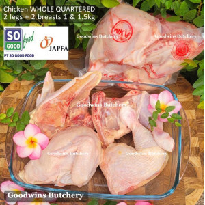 Chicken WHOLE QUARTERED ayam utuh potong 4 SOGOOD FOOD frozen +/- 1.5kg (price/kg)
